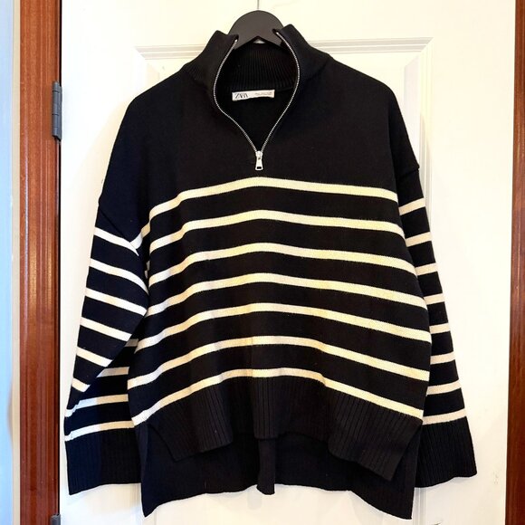 Zara ZIP STRIPED SWEATER SIZE XL - Picture 1 of 4